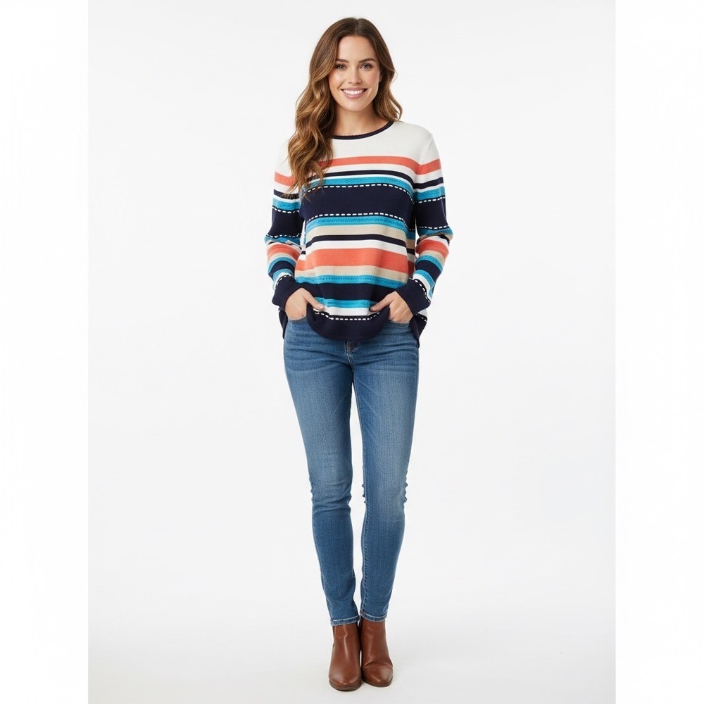 Alfred Dunner Sweater Womens XL Multi Colored Striped Knit Top Acrylic Casual